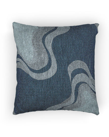 Deep Blue Wavey Woven Pillow, 17" x 18"
