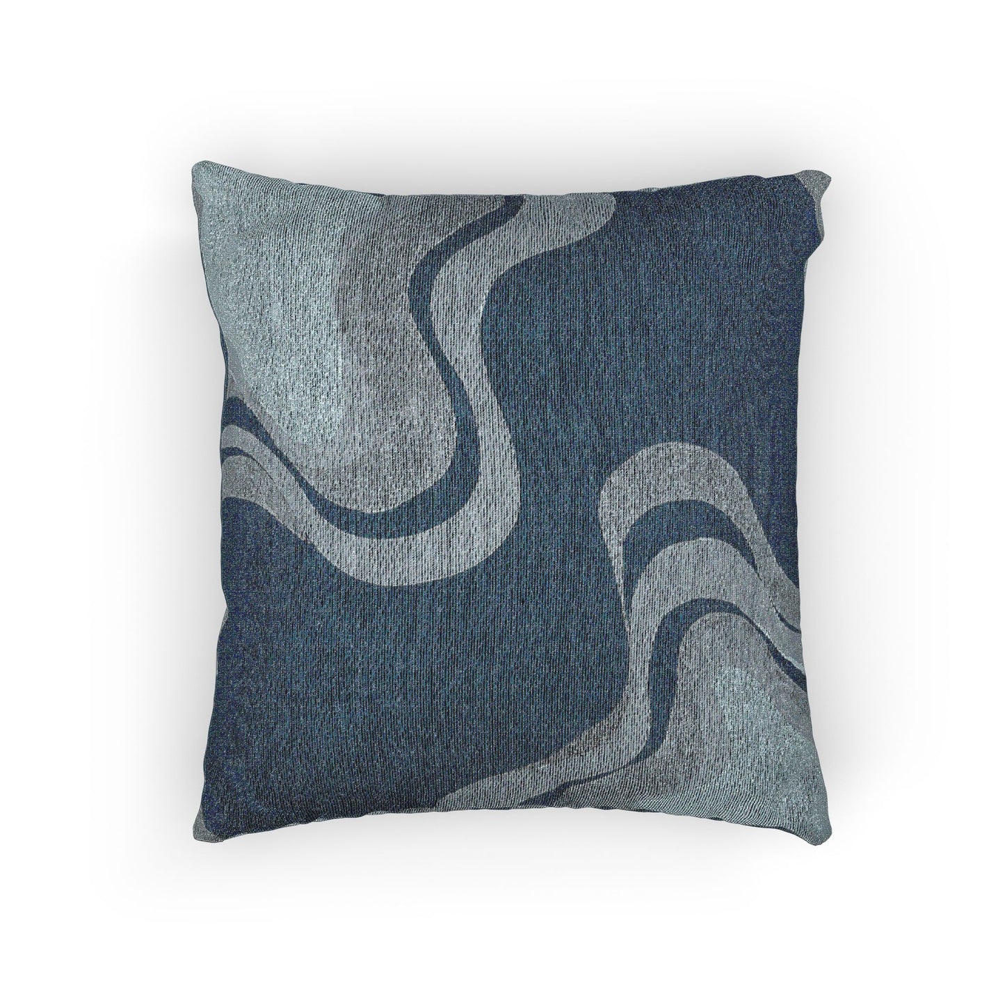 Deep Blue Wavey Woven Pillow, 17" x 18"