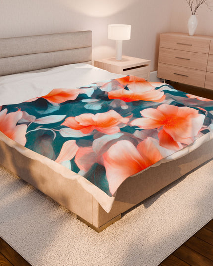 Orange Blossom Floral Bunch Velveteen Plush Blanket, 60" x 80"