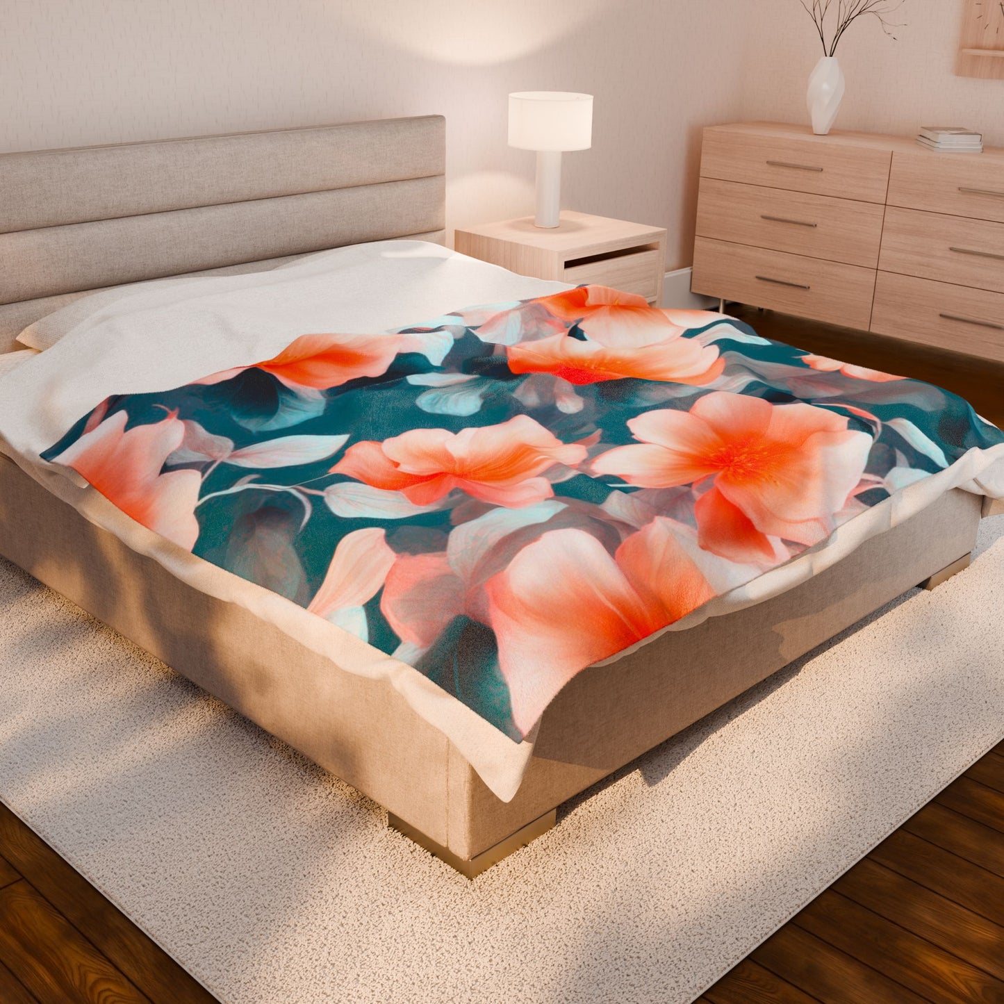 Orange Blossom Floral Bunch Velveteen Plush Blanket, 60" x 80"