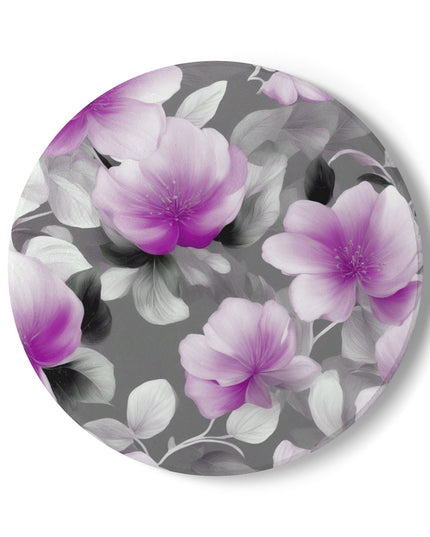 Purple Blossom Floral Bunch Round Ceramic Coaster, 4" x 4"