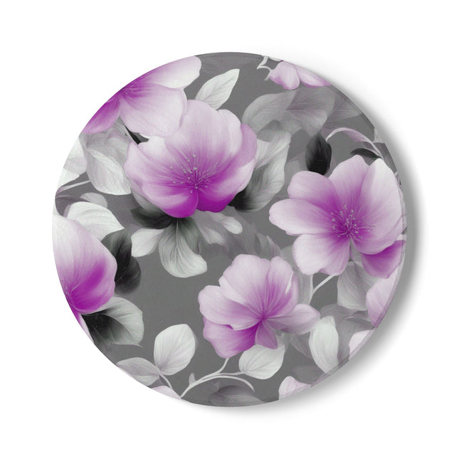 Purple Blossom Floral Bunch Round Ceramic Coaster, 4" x 4"