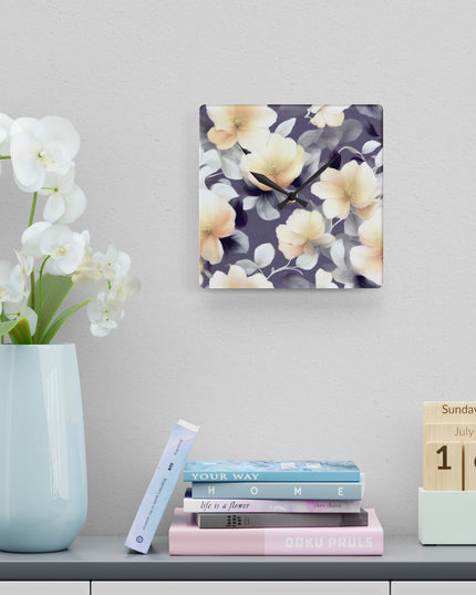 White Blush Floral Bunch Acrylic Wall Clock, Round or Square, 10.75" x 10.75"