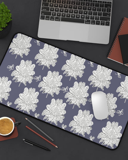 White Floral Butterflies 12" x 22" Desk Mat
