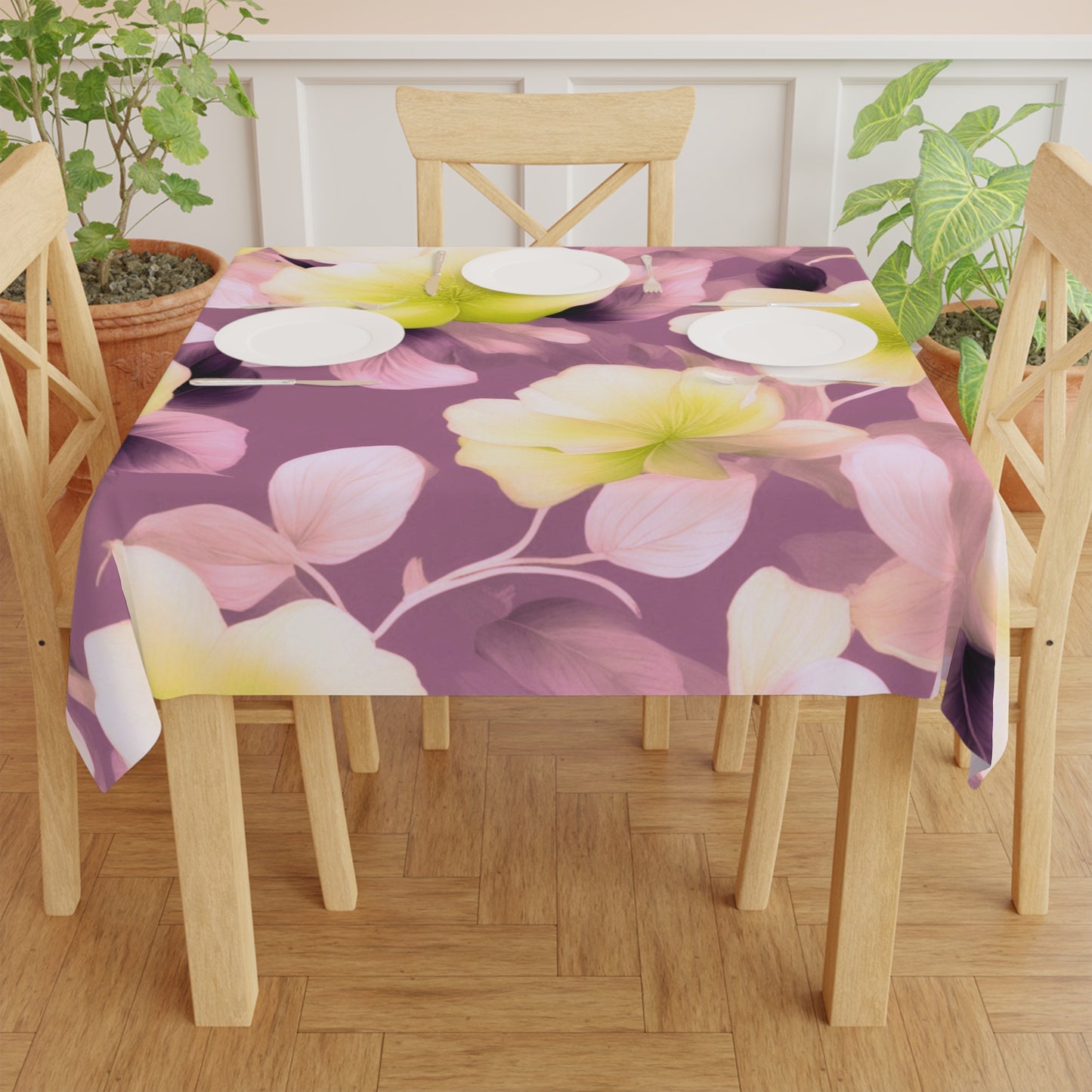 Lemon Blossom Floral Bunch Tablecloth, 55" x 55"