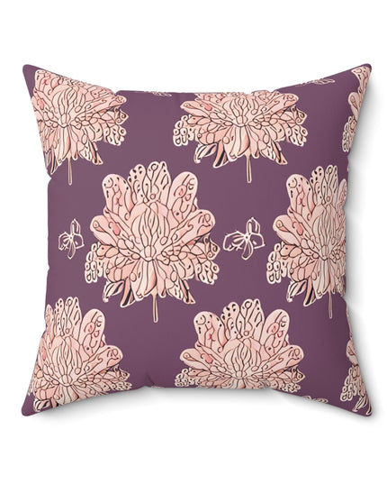 Pink Floral Butterflies 20" x 20" Faux Suede Square Pillow