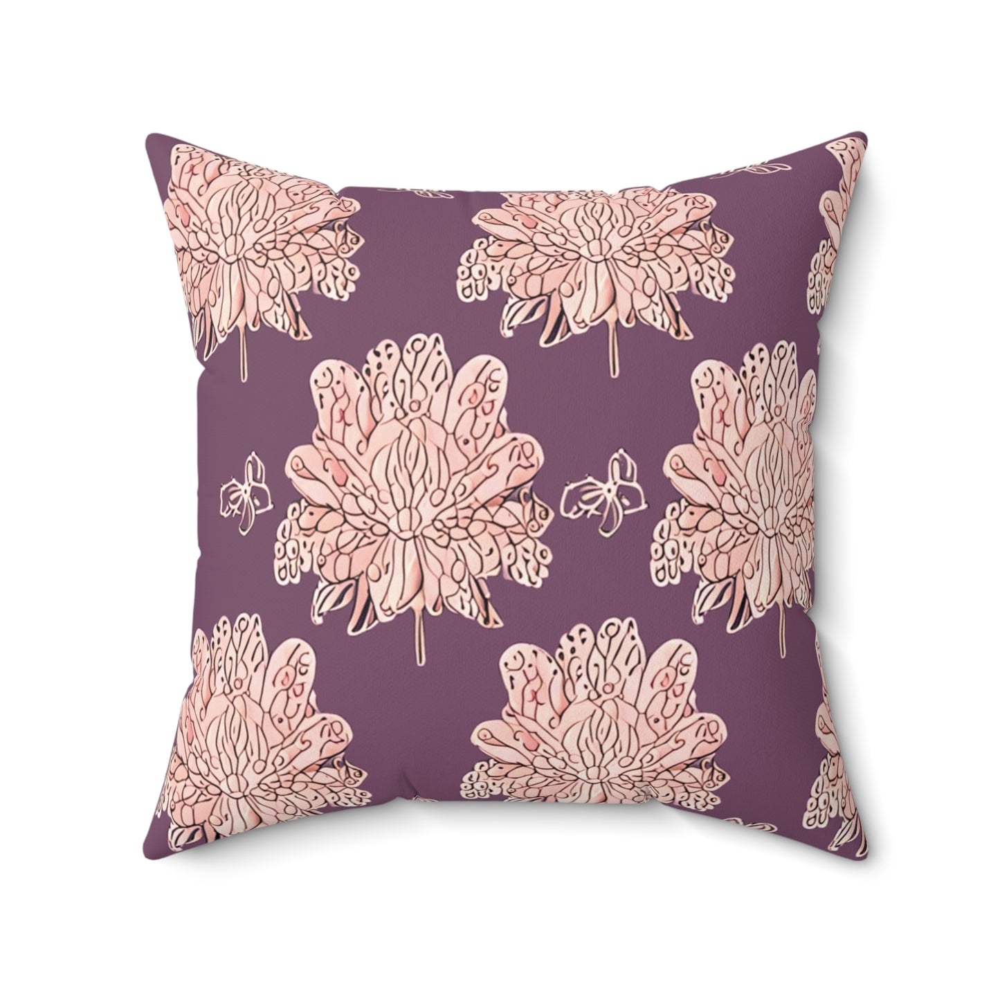 Pink Floral Butterflies 20" x 20" Faux Suede Square Pillow