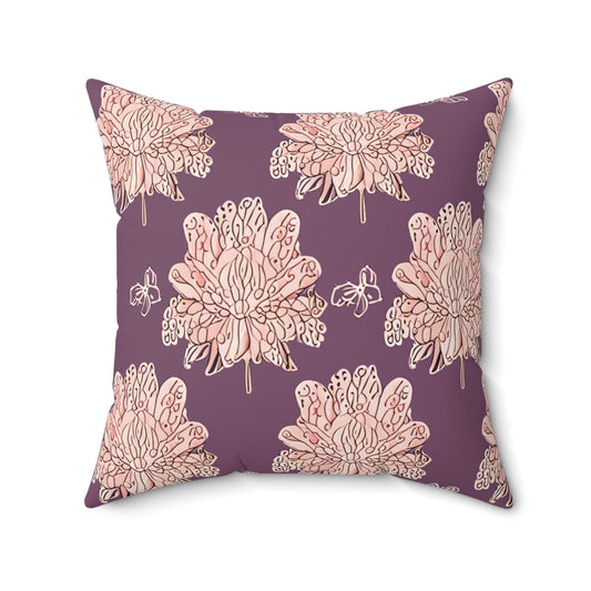 Pink Floral Butterflies 20" x 20" Faux Suede Square Pillow