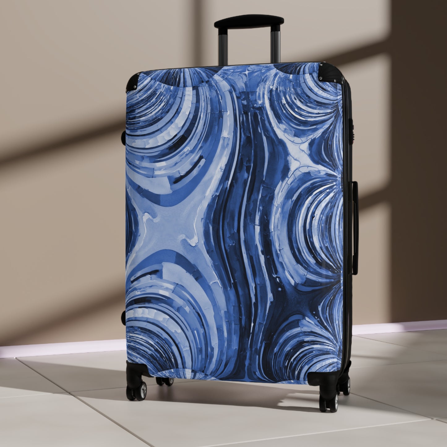 Uzi Spiral Deep Blue Large Suitcase with built in lock, 4 double-wheels, telescopic handle, and ABS back hard-shell