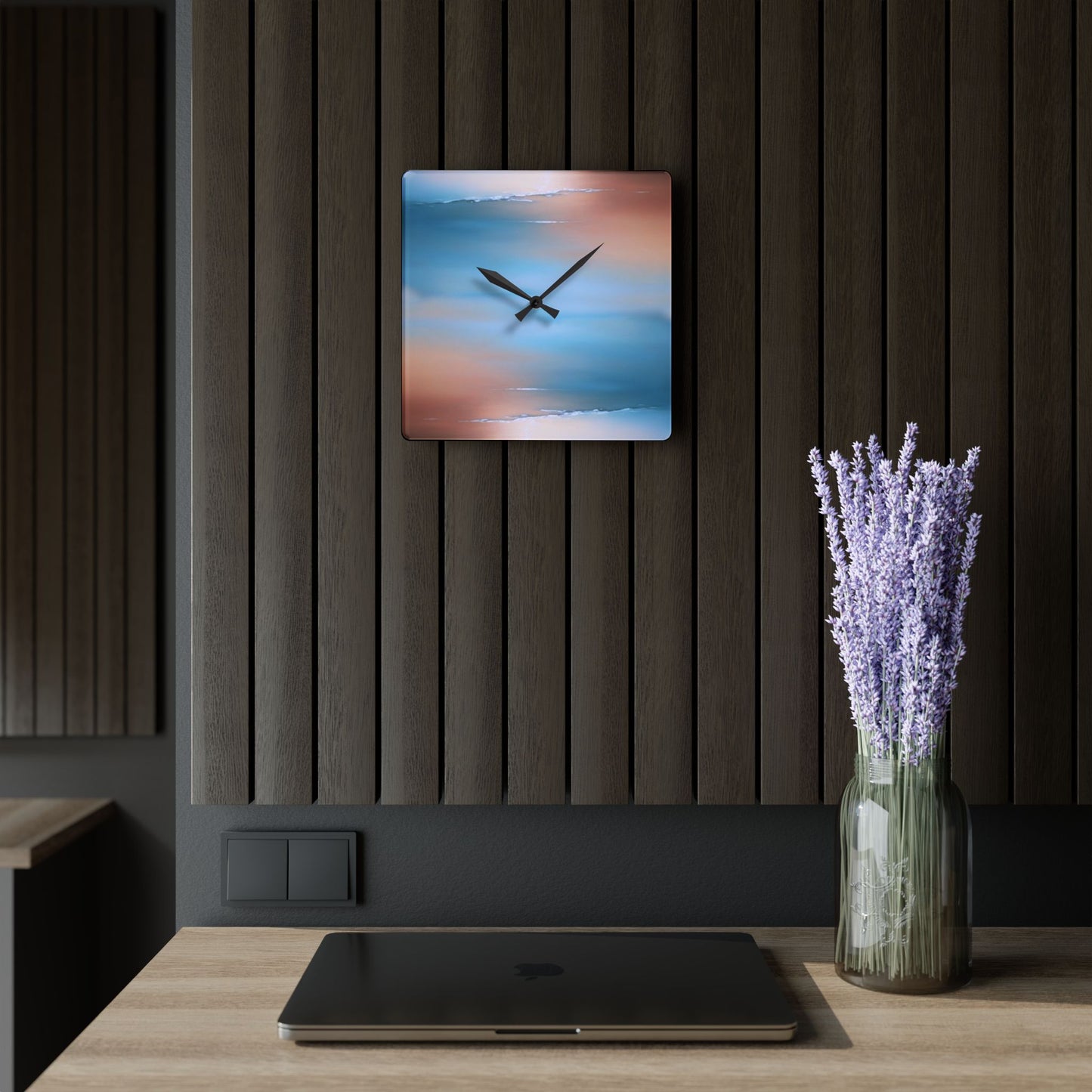Blue Sea Peach Fog Acrylic Wall Clock, Round or Square, 10.75" x 10.75"