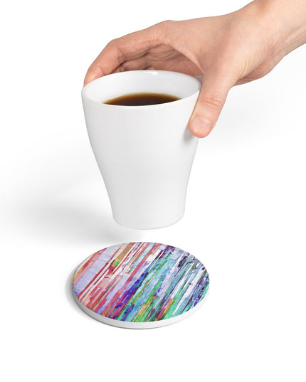 Striped Pastels 4" x 4" Round Ceramic Coaster