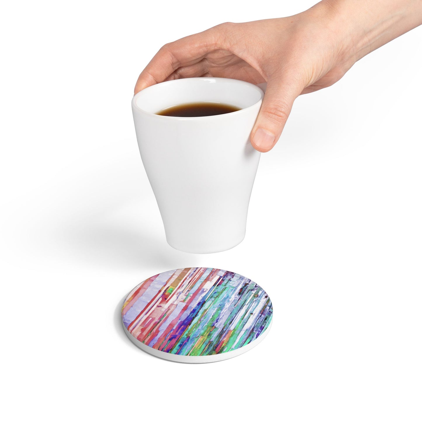 Striped Pastels 4" x 4" Round Ceramic Coaster