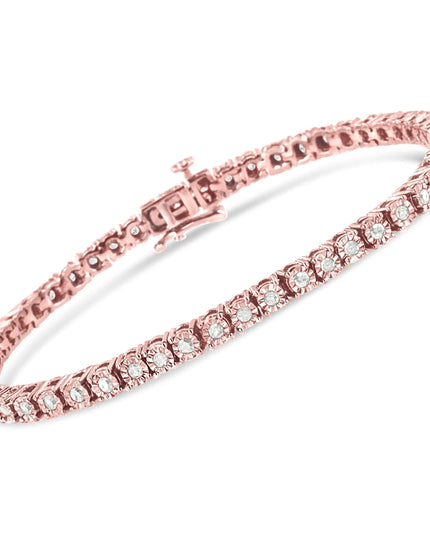 .925 Sterling Silver 1.0 Cttw Miracle-Set Diamond Round Faceted Bezel Tennis Bracelet (I-J Color, I3 Clarity)