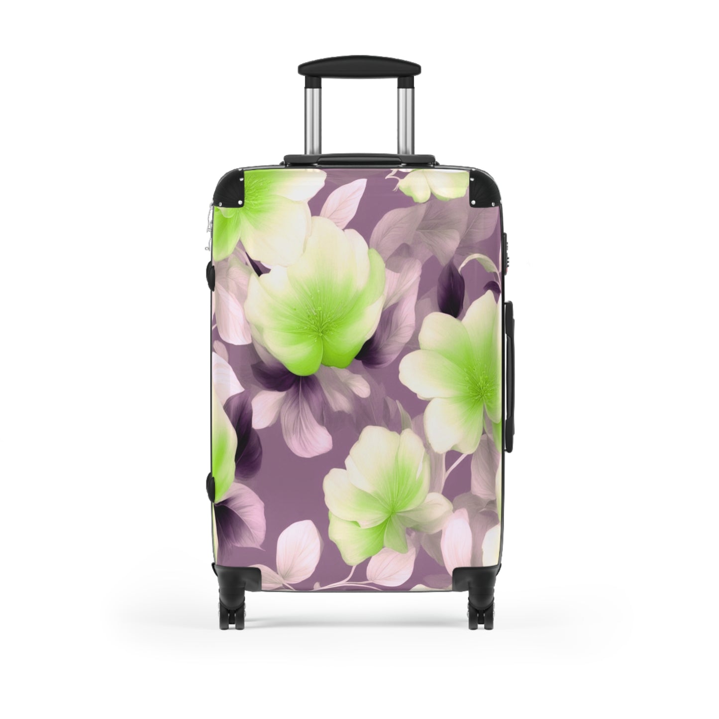 Lime Lavender Floral Bunch Medium Suitcase with built in lock, 4 double-wheels, telescopic handle, and ABS back hard-shell