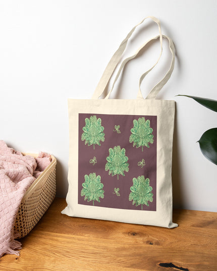 Mint Green Floral Butterflies Cotton Canvas Tote Bag