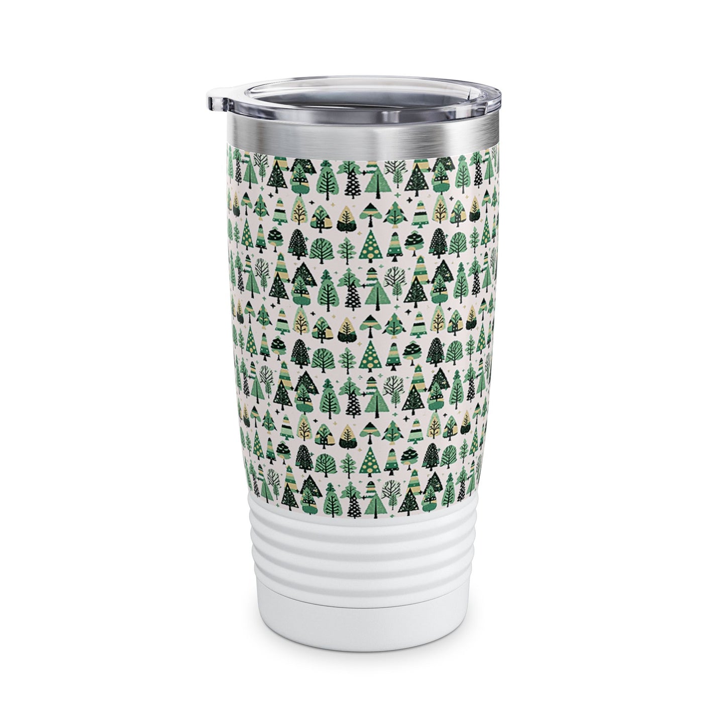 Mini Vintage Green Trees Ringneck Tumbler, 20oz in white, steel and black