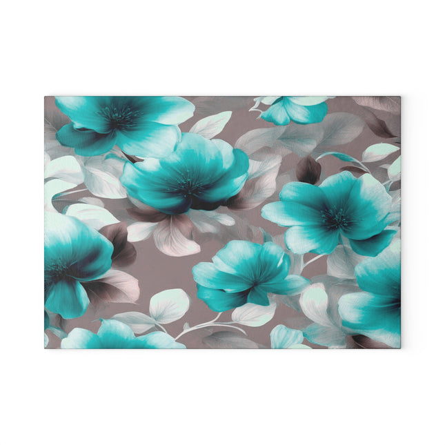 Tif Green Gray Floral Bunch Glass Cutting Board, 8" x 11"
