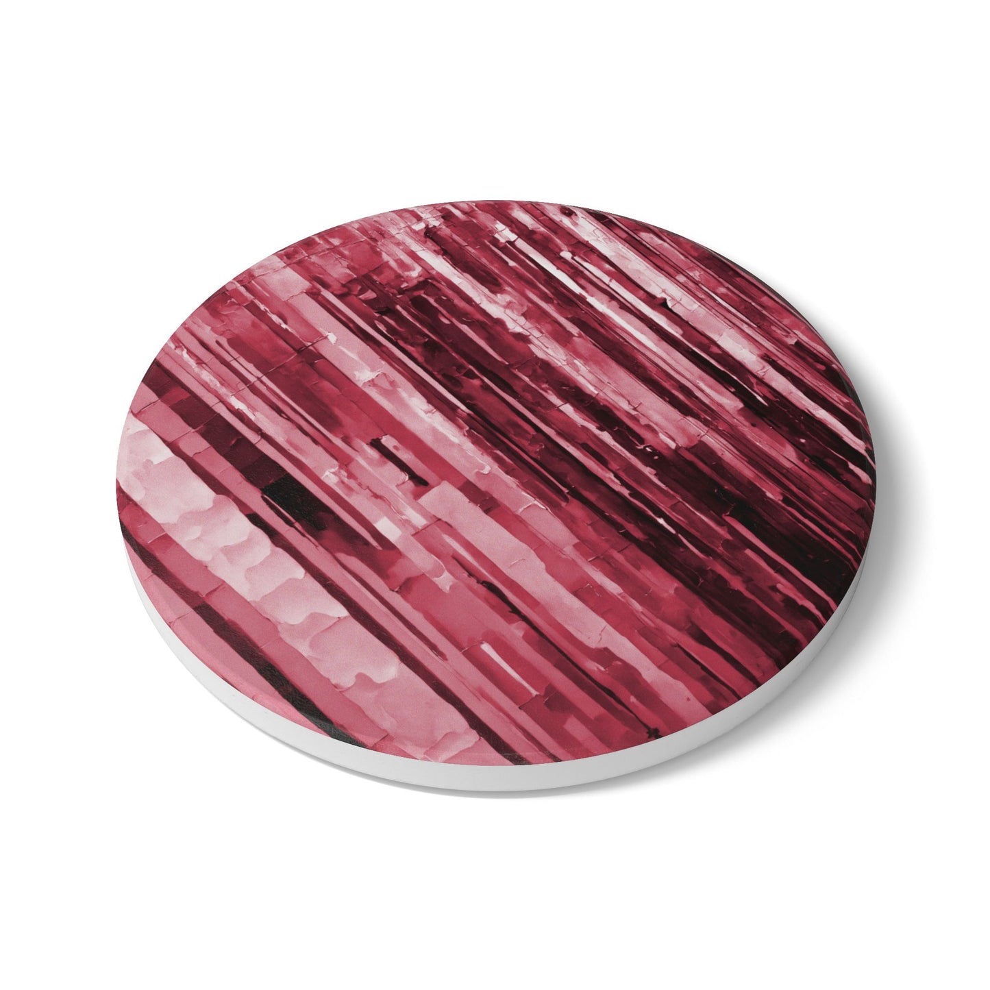 Striped Ruby 4" x 4" Round Ceramic Coaster