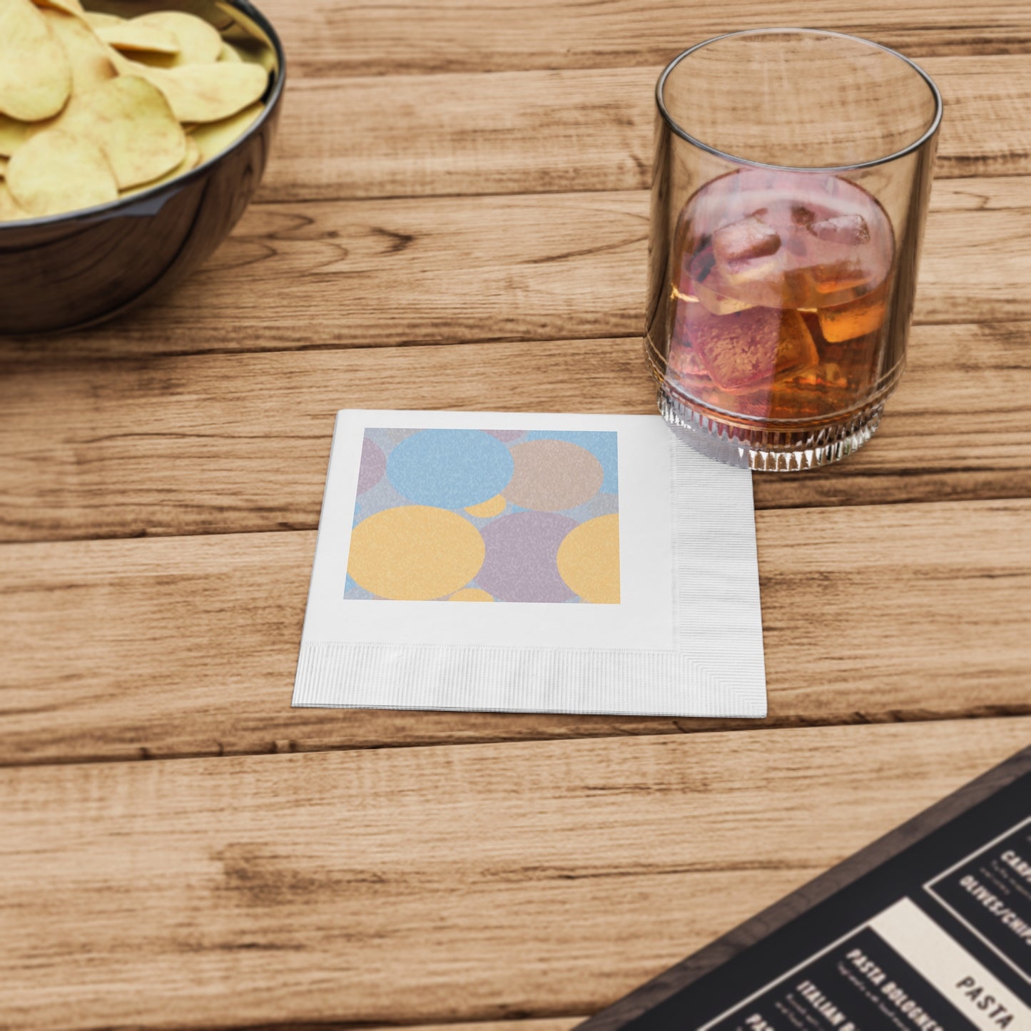 Pastel Baby Blue and Peach Patches White Coined Napkins, 4.8" x 4.8"