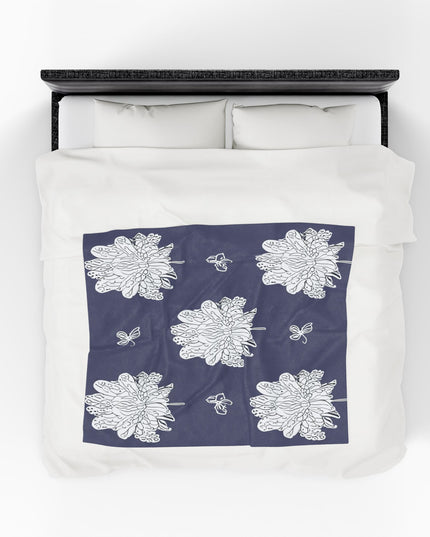 White Floral Butterflies Velveteen Plush Blanket, 50" x 60"
