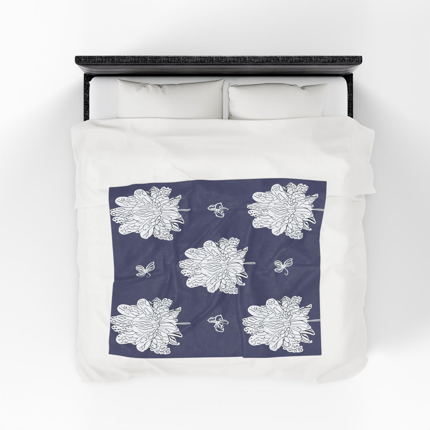 White Floral Butterflies Velveteen Plush Blanket, 50" x 60"