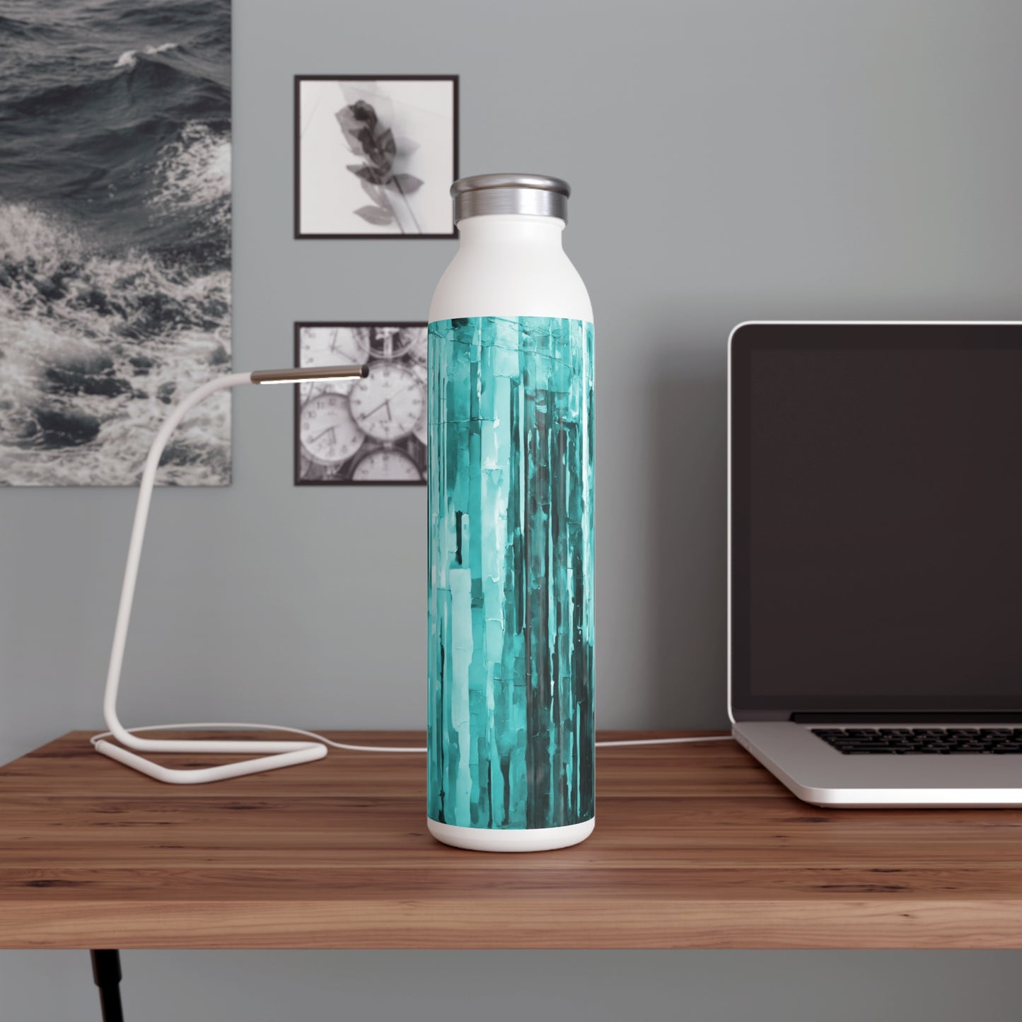 Striped Tif Slim Water Bottle, 20 oz White