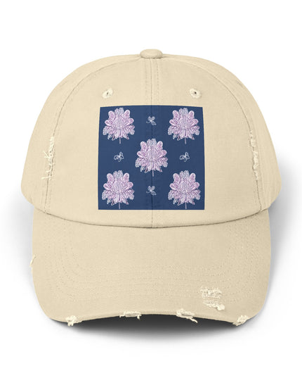 Purple White Floral Butterflies Unisex Distressed Cap