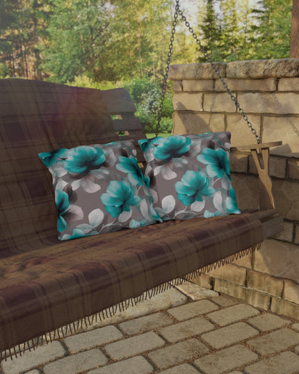 Tif Green Gray Floral Bunch Outdoor Pillow, 16" x 16"