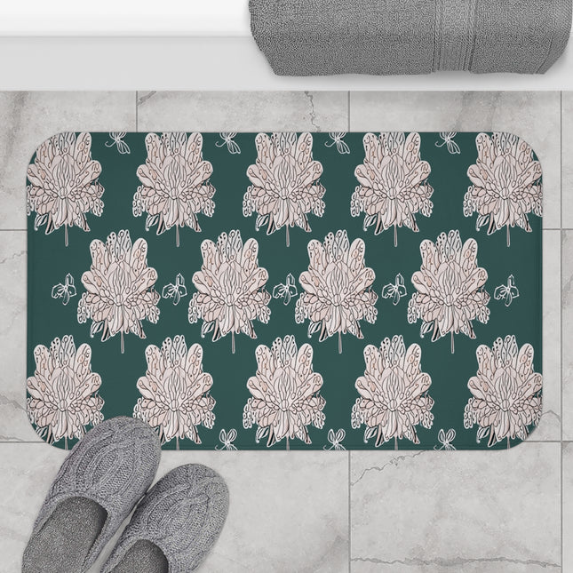 Soft White Floral Butterflies 34" x 21" Bath Mat
