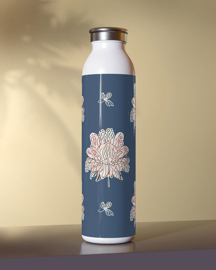 Rose White Floral Butterflies Slim Water Bottle, 20 oz White