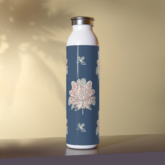 Rose White Floral Butterflies Slim Water Bottle, 20 oz White