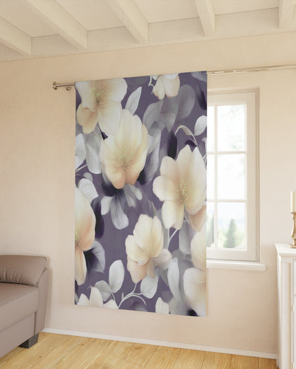 White Blush Floral Bunch Window Curtain, 50" x  84", blackout