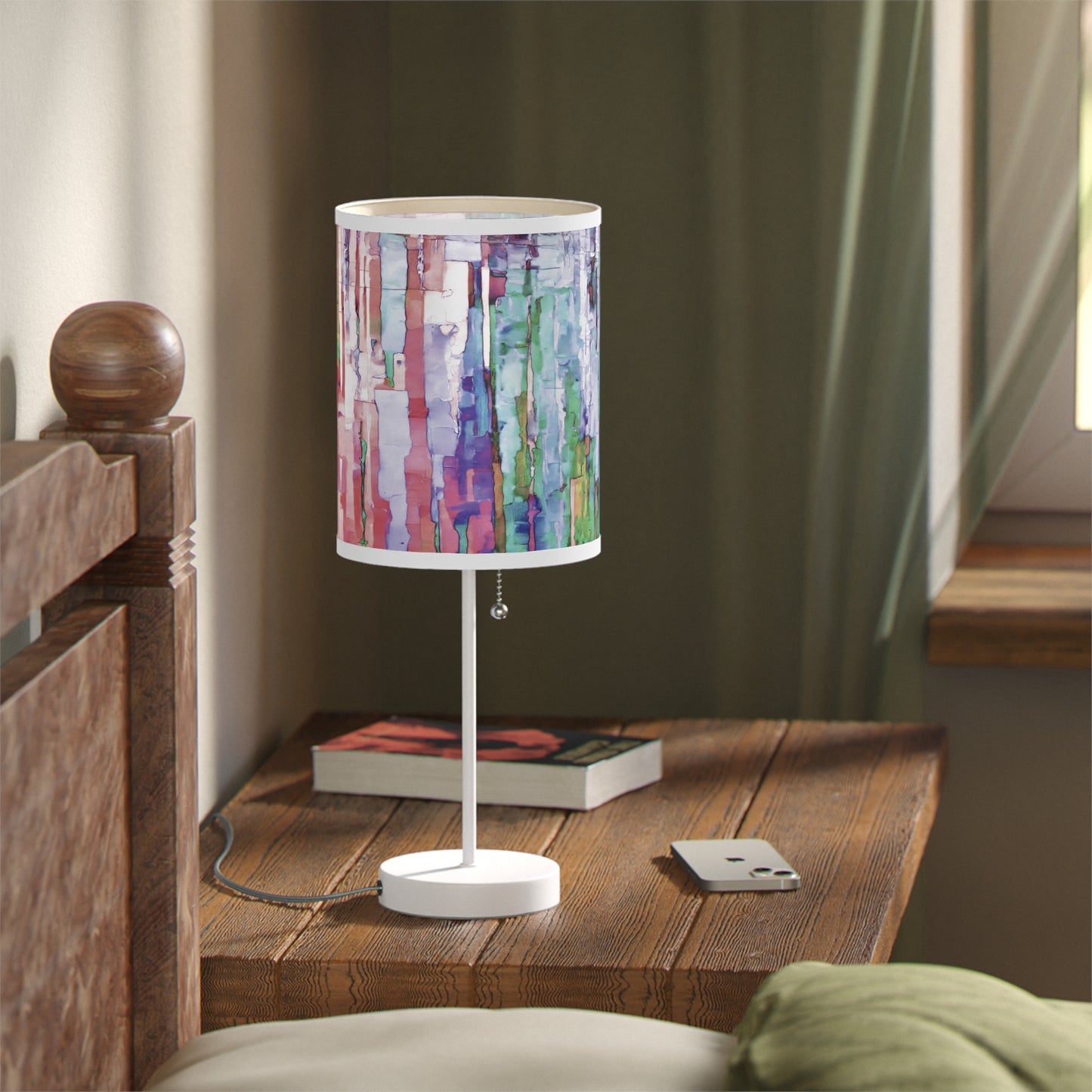 Striped Pastels Table Lamp on a White or Silver Stand, US|CA plug