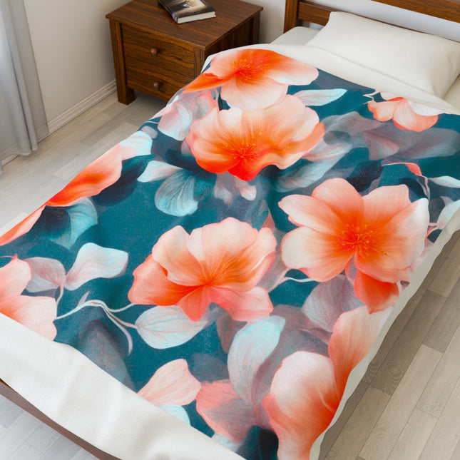 Orange Blossom Floral Bunch Velveteen Plush Blanket, 50" x 60"