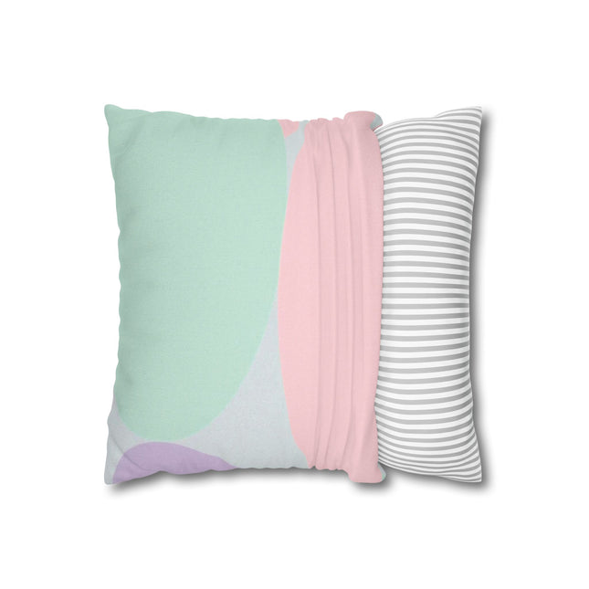Pastel Peach and Soft Green Patches Spun Polyester Square Pillowcase, 14" x 14"