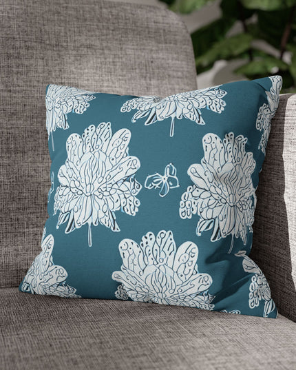 Tif Green White Floral Butterflies Spun Polyester Square Pillowcase, 14" x 14"