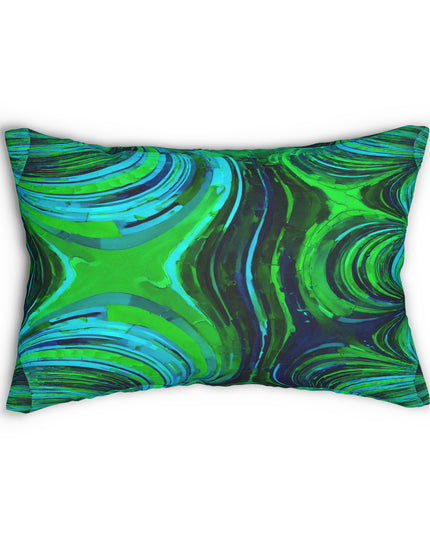 Uzi Spiral Blue Green Spun Polyester Lumbar Pillow, 20" x 14"