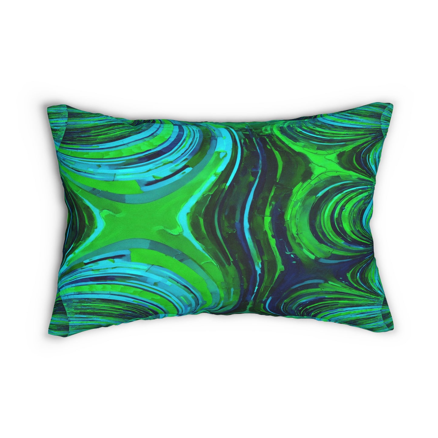 Uzi Spiral Blue Green Spun Polyester Lumbar Pillow, 20" x 14"