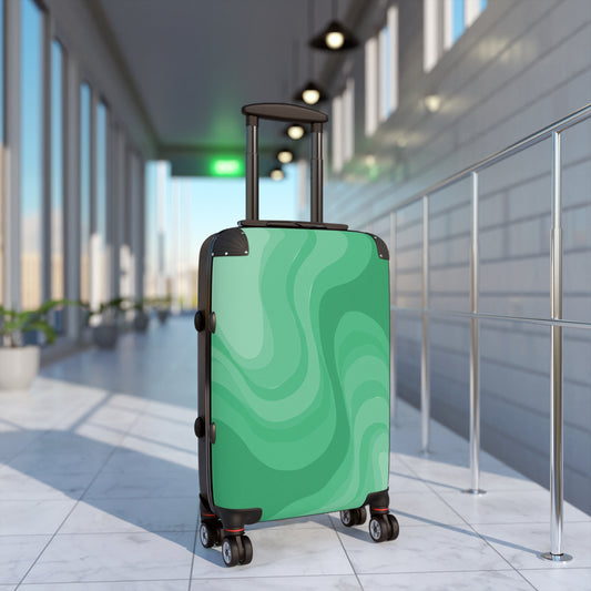 Mint Green Wavey Small Suitcase with built in lock, 4 double-wheels, telescopic handle, and ABS back hard-shell