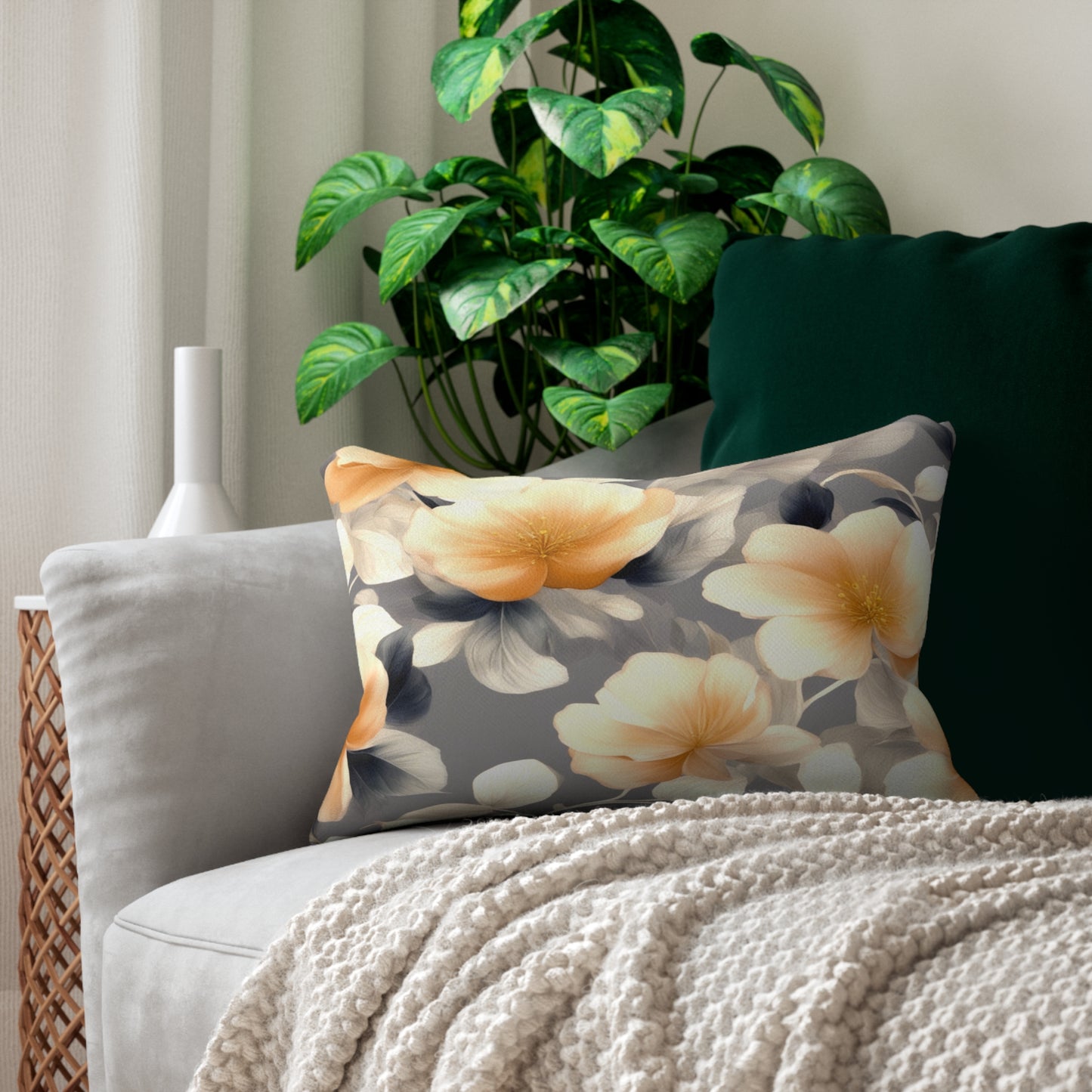 Soft Blossom Floral Bunch Spun Polyester Lumbar Pillow, 20" x 14"