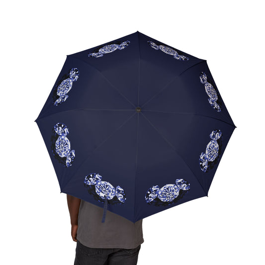 Stylish Deep Blue Tri-Diamonds Foldable Umbrella - Compact & Chic