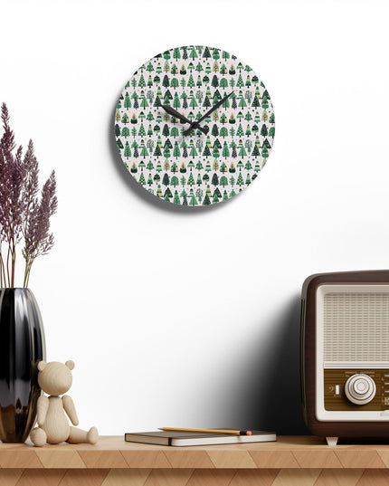 Mini Vintage Green Trees Acrylic Wall Clock, Round or Square, 10.75" x 10.75"