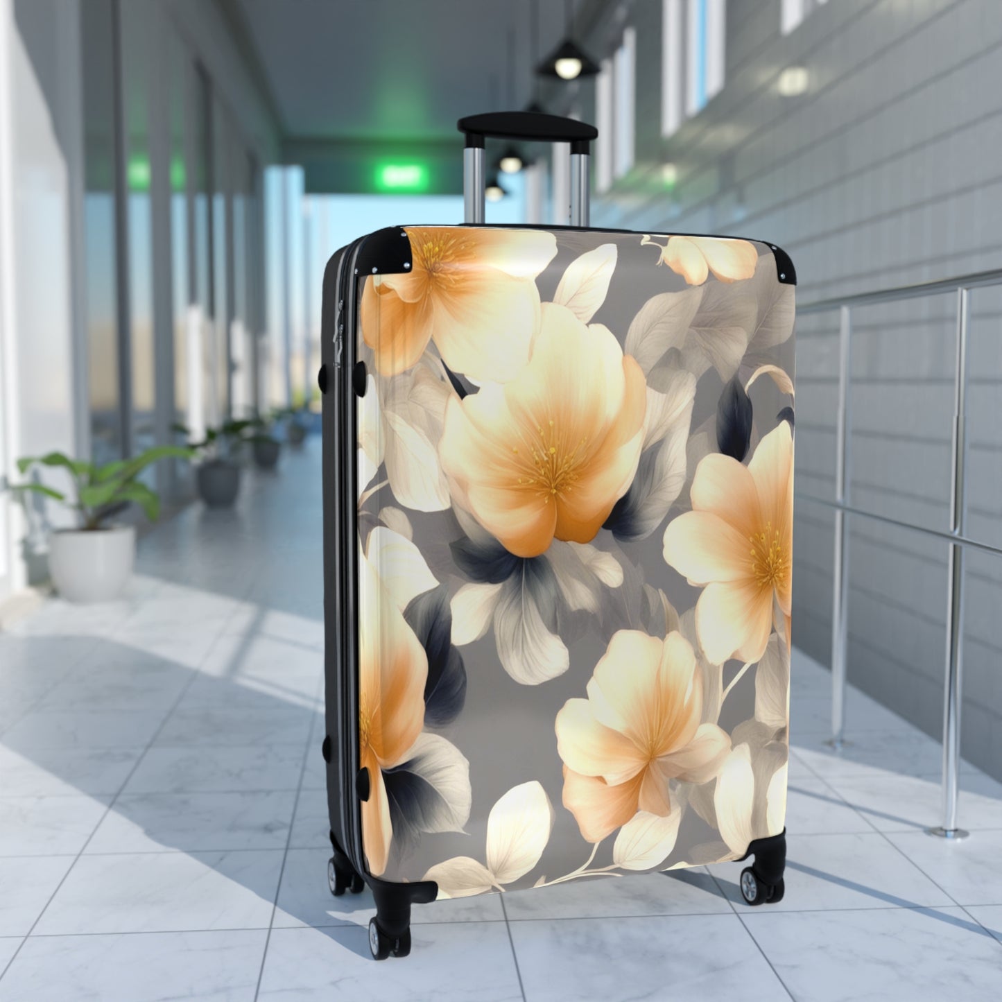 Soft Blossom Floral Bunch Large Suitcase with built in lock, 4 double-wheels, telescopic handle, and ABS back hard-shell