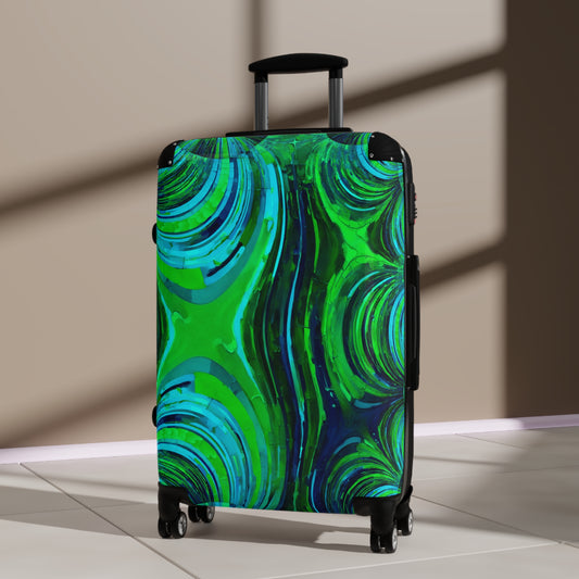 Uzi Spiral Blue Green Medium Suitcase with built in lock, 4 double-wheels, telescopic handle, and ABS back hard-shell