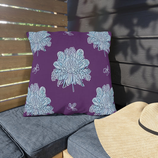 Blue Floral Butterflies 20" x 20" Outdoor Pillow