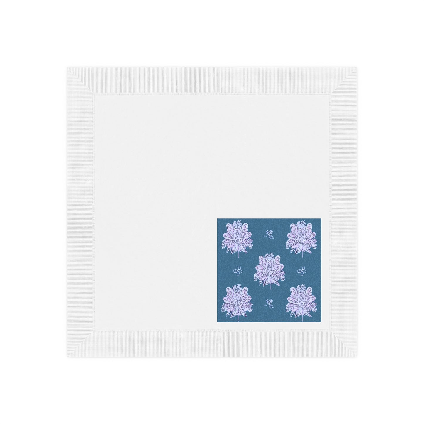 Lavender Floral Butterflies White Coined Napkins, 6.5" x 6.5"