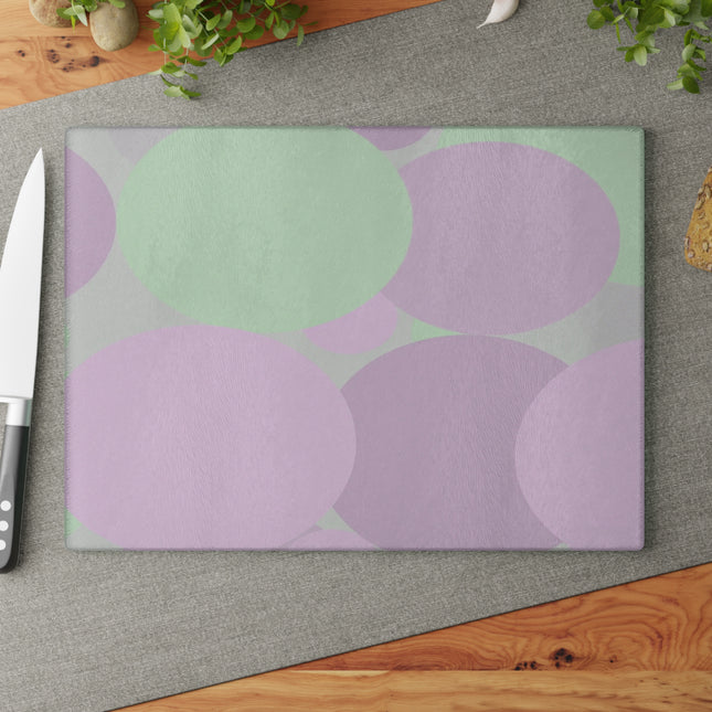 Pastel Lavender Purple and Soft Green Patches 11" x 15" Glass Cutting Board