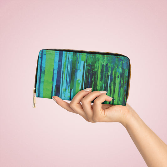 Striped Blue Green Elegant Abstract Zipper Wallet - Stylish & Functional Accessory for Everyday Use