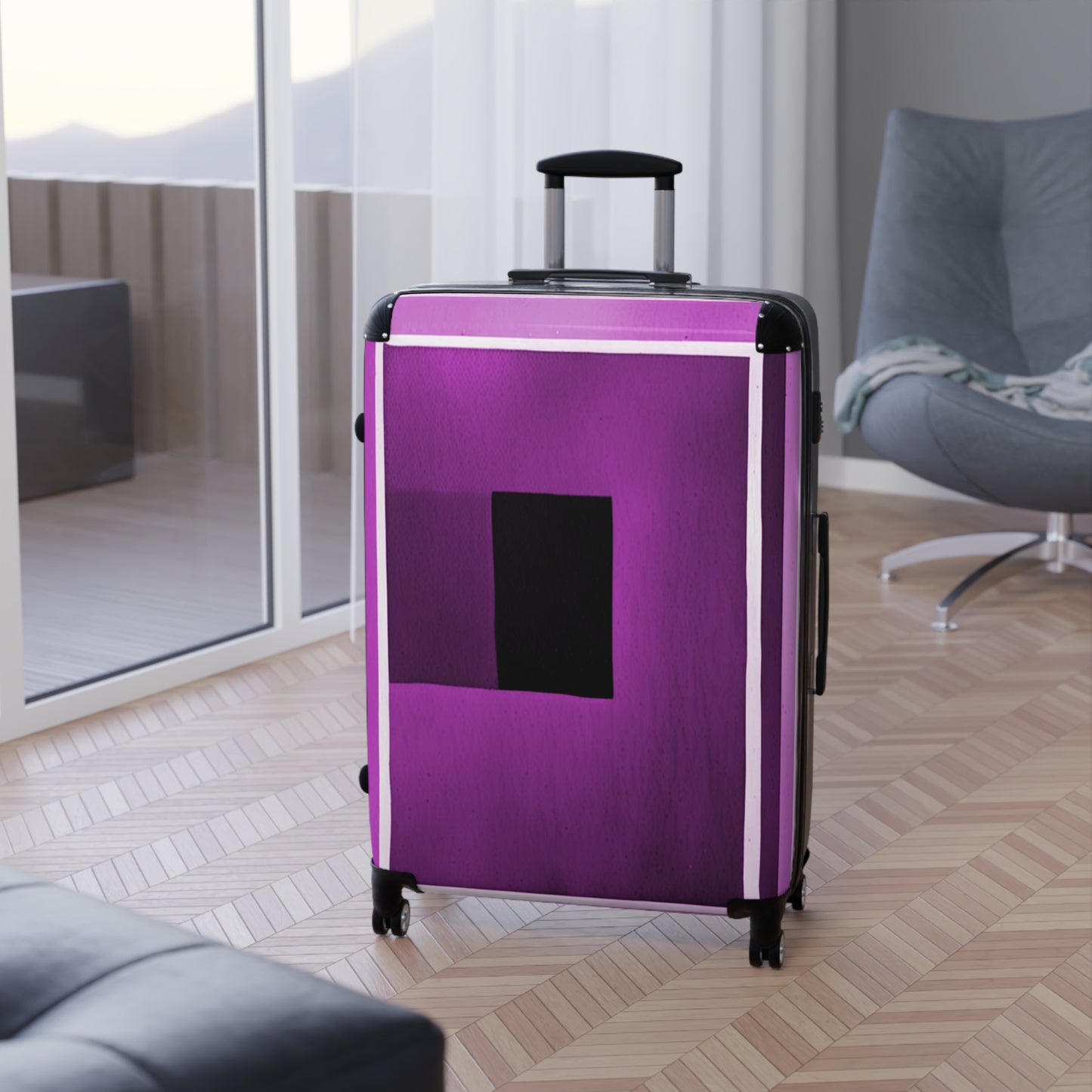 Magenta Shadow Large Suitcase with built in lock, 4 double-wheels, telescopic handle, and ABS back hard-shell