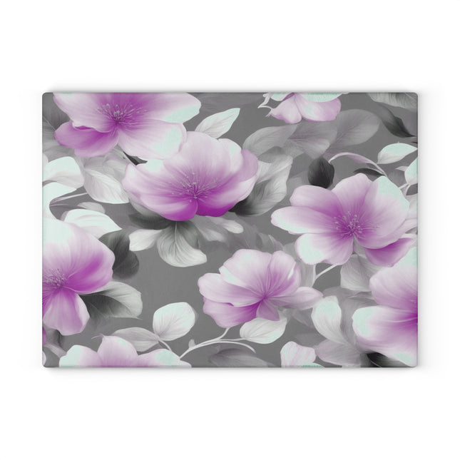 Purple Blossom Floral Bunch Glass Cutting Board, 11" x 15"